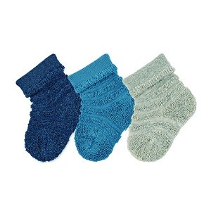 Sterntaler Ponožky kojenecké s manžetkou, 3 páry, jednobarevné, froté proužky, modré 8402120