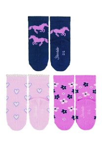 Sterntaler ponožky dívčí 3 páry, modré, koně, srdíčka, kytičky 8322226