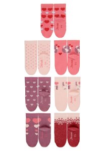 Sterntaler ponožky 7 párů v boxu, dívčí, růžové, fialové, LOVE, srdíčka, puntík, vločky 8422252