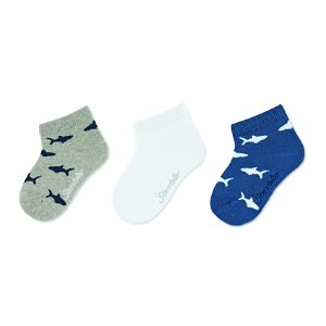 Sterntaler Ponožky kotníčkové dětské šedé, žraloci 3 páry 8512121
