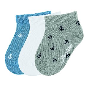 Sterntaler Ponožky kotníčkové dětské šedé, kotvičky 3 páry 8512021