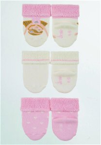 Sterntaler Ponožky kojenecké, 3 páry, froté, manžetka, krémové, růžové, baletka, srdíčka 8302222