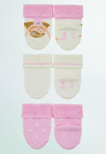 Sterntaler Ponožky kojenecké, 3 páry, froté, manžetka, krémové, růžové, baletka, srdíčka 8302222