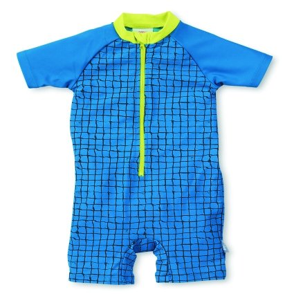 Sterntaler plavky overal krátký rukáv chlapecký UV 50+ modrý, čtverečky 2502171