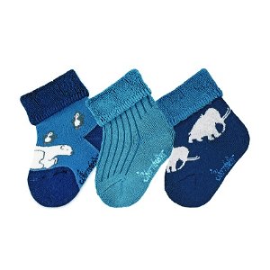 Sterntaler Ponožky kojenecké, 3 páry, froté, manžetka, tmavě modré, lední méďa, tučňáci, mamuti 8402122