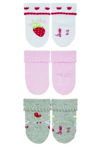 Sterntaler kojenecké ponožky s manžetou dívčí 3 páry jahůdka, motýli bílé 8312253