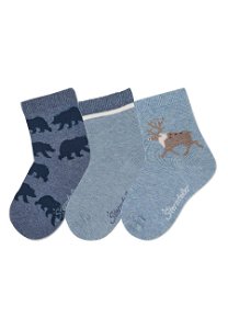 Sterntaler ponožky 3 páry, chlapecké, sob, medvědi,  modré 8422220