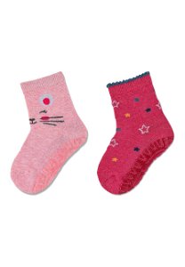 Sterntaler ponožky ABS protiskluzové chodidlo AIR, 2 páry růžové, myška, hvězdičky 8132221