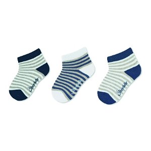 Sterntaler Ponožky kotníčkové dětské modré s proužky 3 páry 8512120