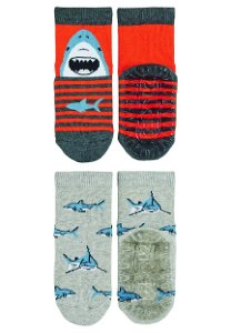 Sterntaler ponožky ABS protiskluzové chodidlo AIR, 2 páry, žraloci, oranž.+ šedá 8032224