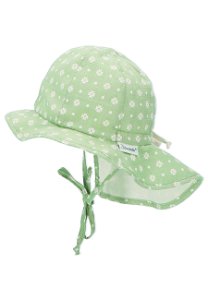 Sterntaler klobouček s plachetkou baby UV  15+ dívčí, zavazovací, zelený, kytičky 1402224