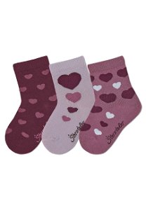Sterntaler ponožky 3 páry, dívčí,srdíčka, vínové, růžové 8422225