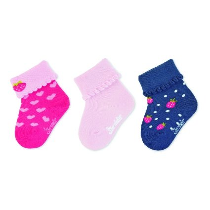 Sterntaler kojenecké ponožky s manžetkou, dívčí 3 páry jahůdky, růžové 8312153
