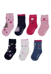 Sterntaler ponožky 7 párů v boxu, dívčí, modré, růžové, kočky, myš, hlemýžď, lesní zvířátka 8422253