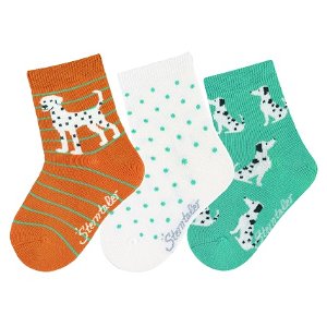 Sterntaler ponožky 3 páry, dívčí, dalmatin, krémové  8422126