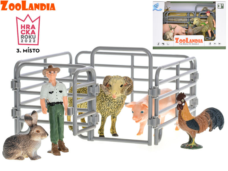 Zoolandia farma herní set zvířátka s farmářem a ohradou