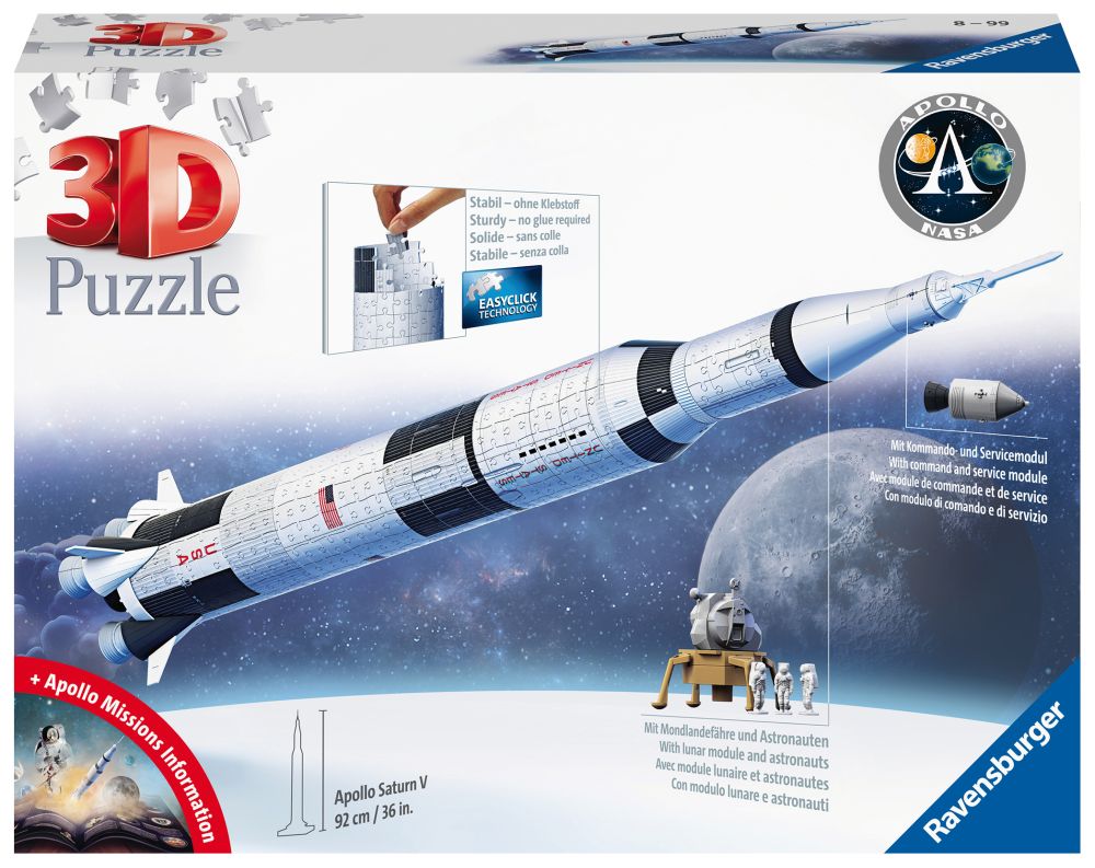 Ravensburger 3D puzzle - Vesmírná raketa: Apollo Saturn V - 432 dílků