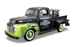 MaistoHD Ford F1PickUp 1948 + FL Panhead 1948 zeleno kombinace barev černá 1:24