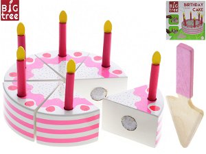 Big Tree dort dřevěný 15 x 45 cm se 6ks klínků dortu 6 ks svíček a 1 ks dezertní lopatky v krabičce