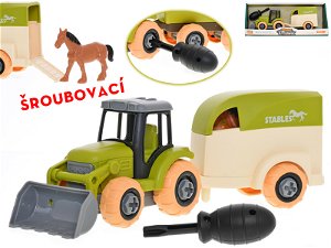 Mikro trading Traktor šroubovací - 26 cm - s přívěsem a koněm