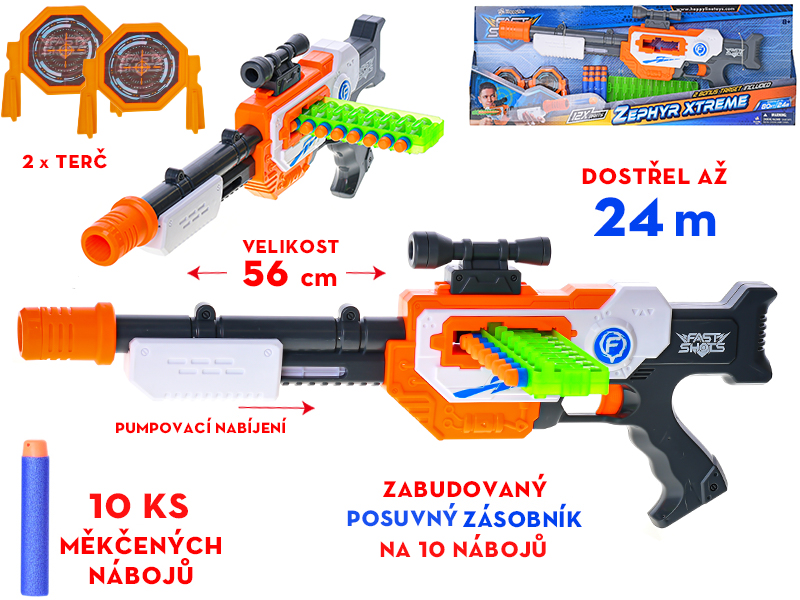 Mikrotrading Pistole 56 cm se zásobníkem pěnových nábojů 12 ks + 2 terče