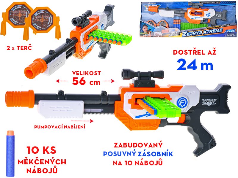 Mikrotrading Pistole 56 cm se zásobníkem pěnových nábojů 12 ks + 2 terče