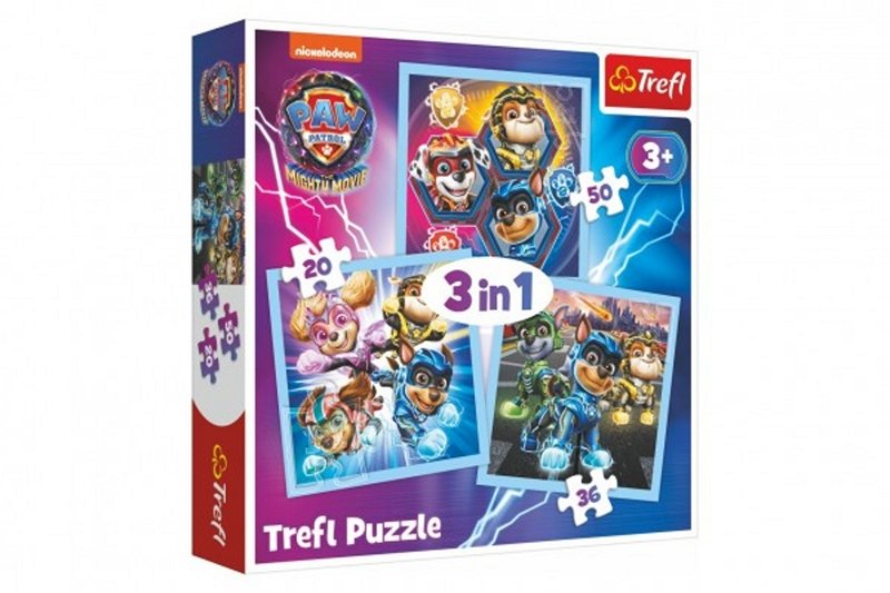 Trefl Puzzle 3v1 - Tlapková patrola: Mocná štěňata - 20, 36 a 50 dílků