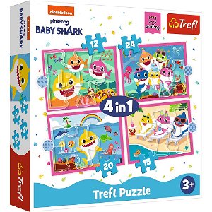 Trefl Puzzle 4v1 - Baby Shark - Rodina žraloků - 12, 15, 20 a 24 dílků