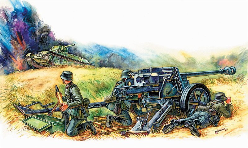 Zvezda protitankový kanón 7,5 cm Pak 40 s obsluhou Wargames WWII 6257 1:72