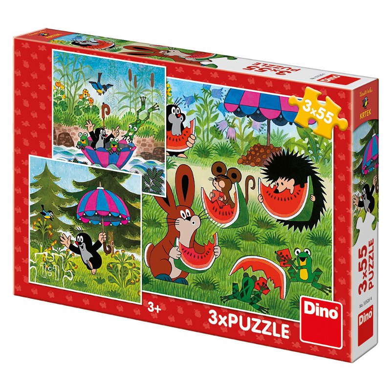 Dino Puzzle - Krteček a paraplíčko - 3x 55 dílků