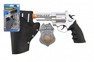 Teddies policejní pistole klapací 20 cm v pouzdru s odznakem plast na kartě