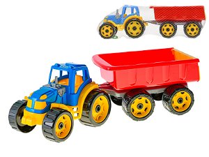 Mikro trading Traktor se sklápěcím přívěsem - 54 cm - modro/červený