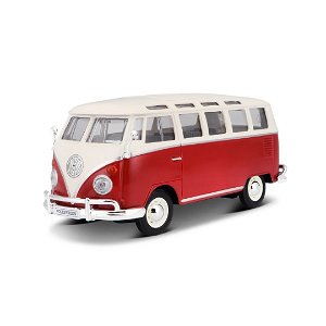 Maisto Sestavený kovový model autobusu Volkswagen Van Samba - bílo-červená
