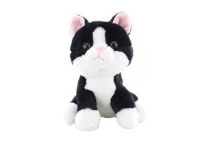 LAMPS Kočka plyš - 15 cm - černo-bílá