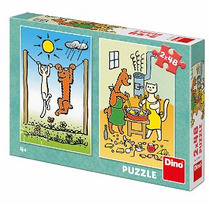Dino Puzzle - Pejsek a kočička - 2x 48 dílků