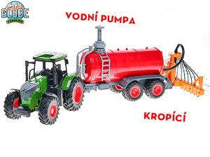 Mikro trading Kids Globe Farming - Traktor volný chod - 49 cm - s cisternou stříkající vodu