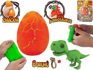 Crazy Dino vejce 8 cm se slizem dinosaurem a prstýnkem mix variant či barev červená oranžová