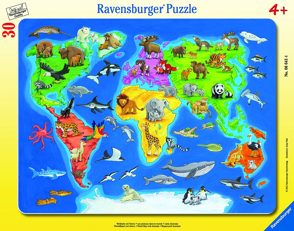 Ravensburger Puzzle - Mapa světa se zvířaty - 30 dílků