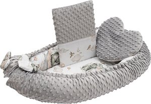 Luxusní hnízdečko s polštářkem a peřinkou New Baby z Minky Sloníci bílo-šedé