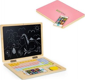 ECOTOYS Dřevěný notebook s magnetickým monitorem - růžový