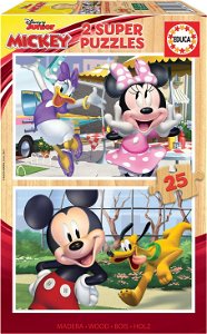EDUCA Dřevěné puzzle Mickey a přátelé 2x25 dílků