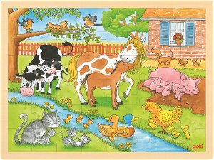 GOKI Dřevěné puzzle Život na farmě 48 dílků