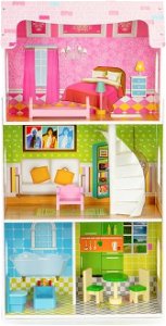 ECOTOYS Domeček pro panenky s nábytkem Mátová rezidence 