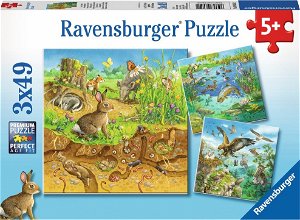 RAVENSBURGER Puzzle Zvířátka ve svých domovech 3x49 dílků