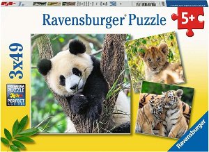 RAVENSBURGER Puzzle Panda, tygr a lev 3x49 dílků