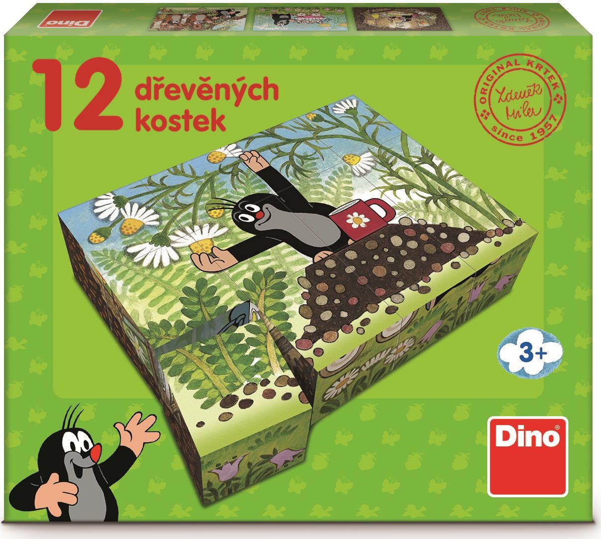 DINO Kostky kubus Krtek a přátelé dřevo 12ks v krabičce 21x18x4cm