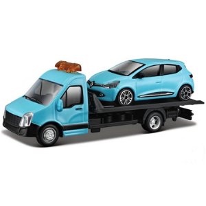 Burago Flatbed Transport 1:43 + Renault Clio modré