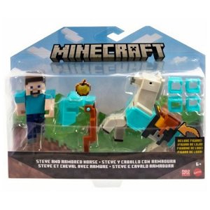 Minecraft  8 cm figurka dvojbalení STEVE a OBRNĚNÝ KŮŇ, Mattel HDV39