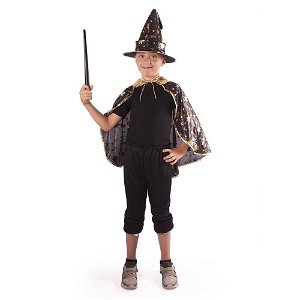 RAPPA Dětský plášť černý s kloboukem čarodějnice/Halloween