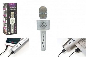 Teddies Mikrofon karaoke Bluetooth stříbrný na baterie s USB kabelem v krabici 10x28x8,5cm